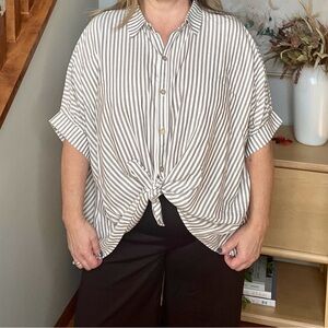 Zenana Brand New mocha Striped Button-Down Shirt